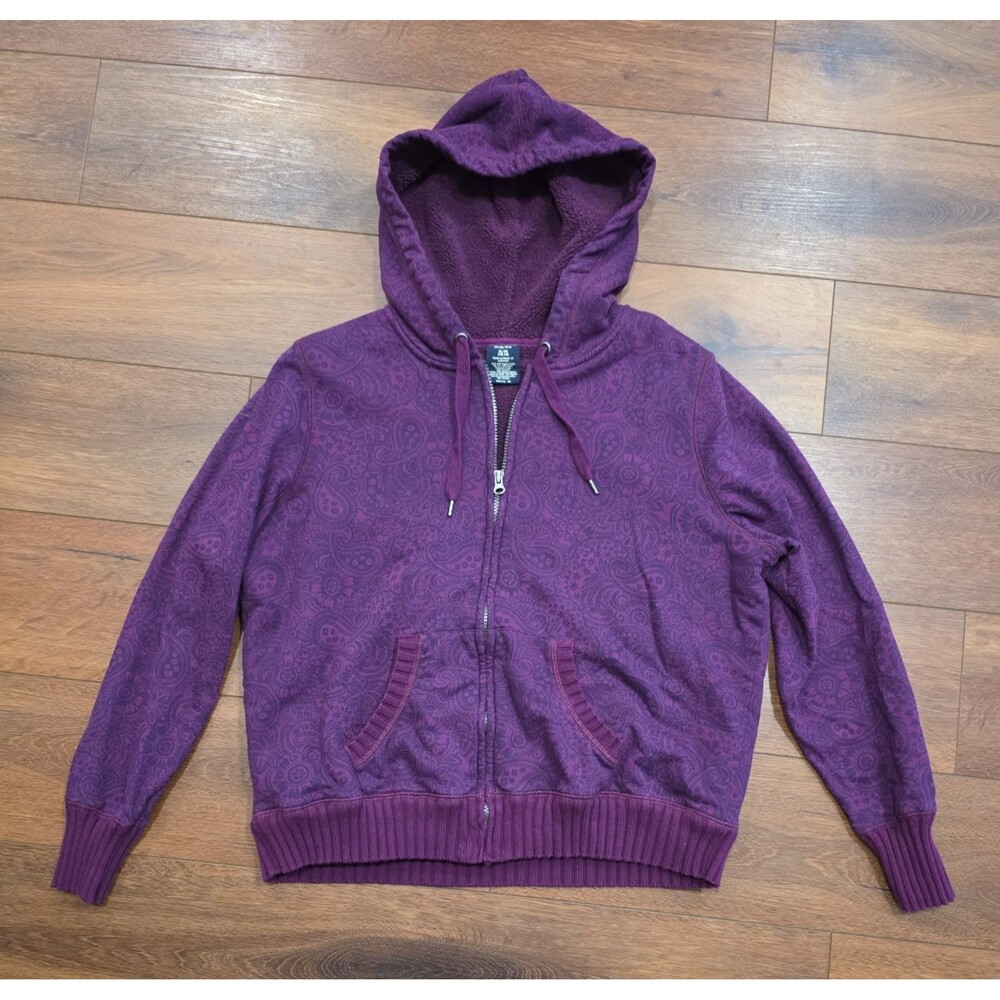 Faded Glory Hoodie Womens XL Sherpa Purple PAISLEY Full Zip Pockets Jacket